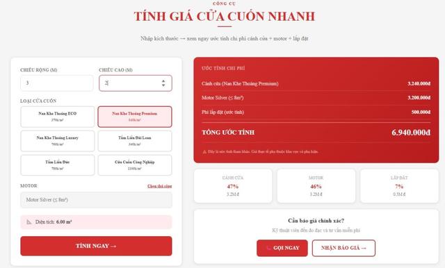 Giá 1m2 Cửa Cuốn 2026